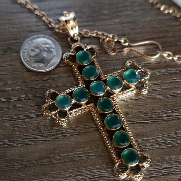 Nicky Butler Designer Signed Bronze Collection Green Chalcedony Cross Necklace main image 5